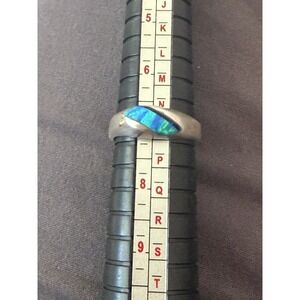 Native American Blue Opal Inlay 925 Sterling Silver Ring Size 7 #617